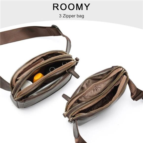 Mini Crossbody Waist Bag Adjustable Strap, Coffee - Picture 5 of 6